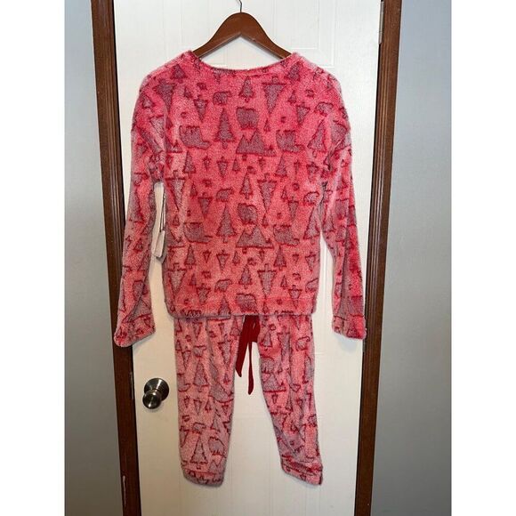 NWT Bearpaw Plush Knit Long Sleeve Tie Front Top & Joggers Pajama Set Red  Sz Lg - Picture 3 of 15